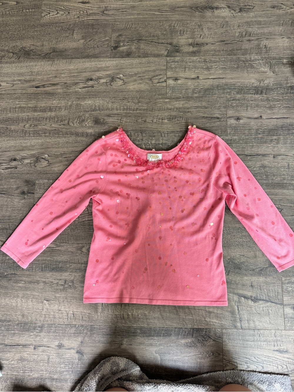 Pink Sequin Embellished Scoop Neck Top